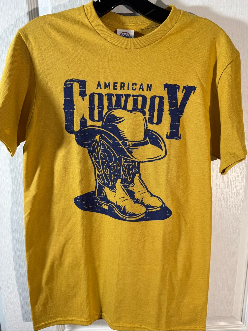 American Cowboy Graphic Tee - Yellow with Navy Print